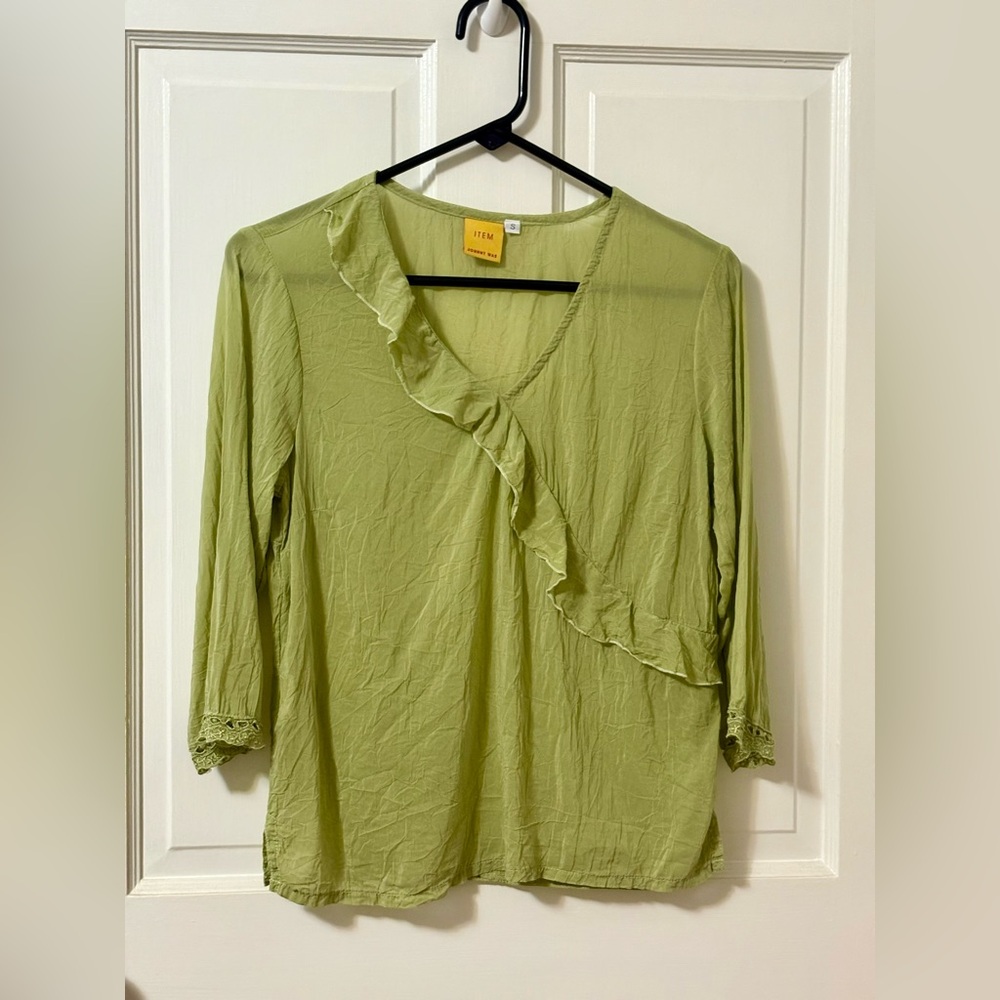Johnny Was Olive Ruffled V-Neck Blouse